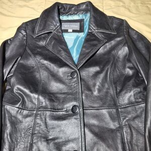 Y2K Apt. 9 Lambskin Leather Jacket Black w/ Teal Satin Lining – Size M